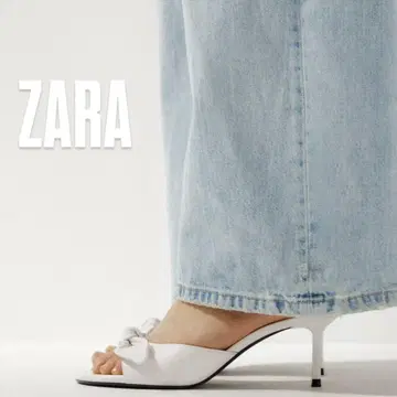ZARA 리본 달린 가죽 하이힐 샌들