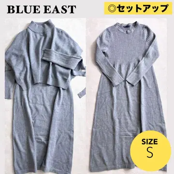 BLUE EAST 리브 니트 원피스 사이드 리본 케이프 니트 베스트