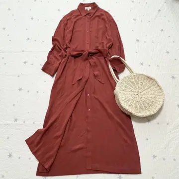 TODAYFUL 린넨 라이크 셔츠 원피스 리본 벨트 프론트 오픈 M