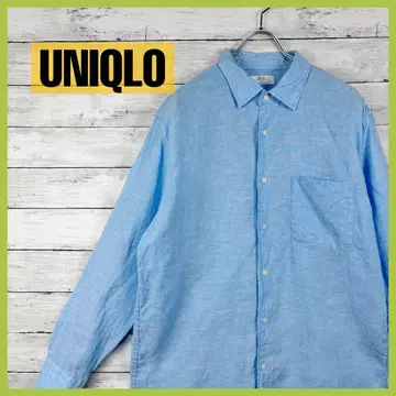 UNIQLO 유니클로 셔츠 린넨 긴팔 스카이블루 린넨