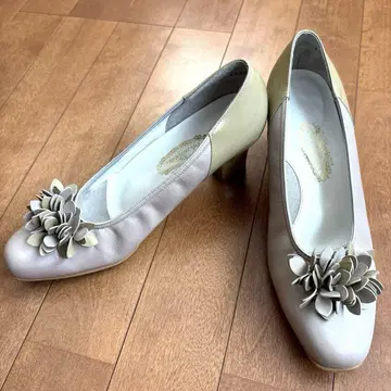 긴자 요시노야 가죽 펌프스 플라워 모티브 23cm 핑크 베이지