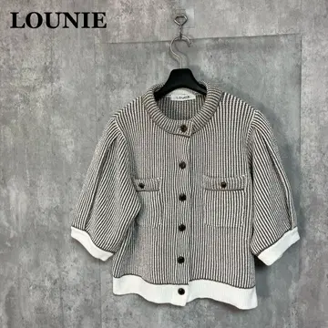 LOUNIE 스트라이프 하프 슬리브 니트 가디건