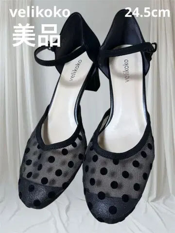 결혼식 파티 시스루 블랙 펌프스 도트 새상품급 velikoko 24.5