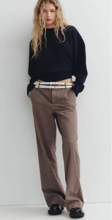 ZARA 더블 벨트 스트라이프 팬츠
