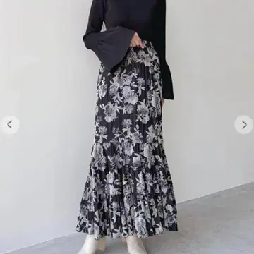 택 포함 코코딜 플로키 플라워 티어드 프릴 머메이드 스커트