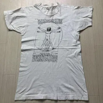 90년대 빈티지 레오나르도 다 빈치 비트루비우스 인체도 T셔츠