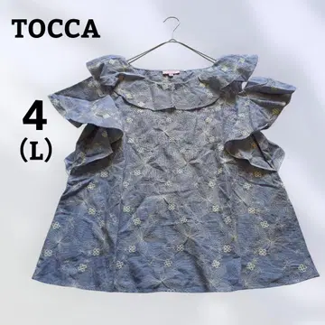빅 사이즈 TOCCA 자수 프릴 꽃무늬 블라우스 L 면100% 민소매