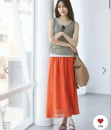 로페피크닉 에어리 시어 개더 롱 스커트 오렌지