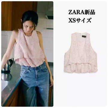 ZARA 프린지 퍼프 상의 XS 택 포함 새상품