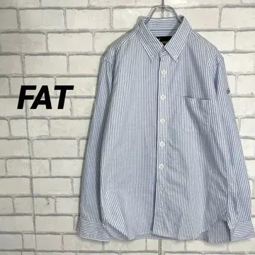 FAT 스트라이프 셔츠 긴팔 청백 버튼다운 면 코튼 산뜻한 연중
