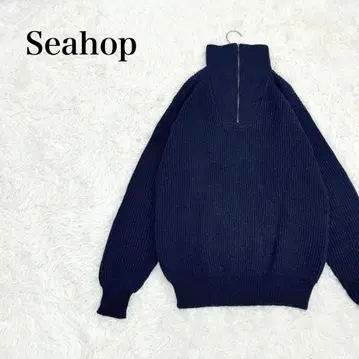 Sea Hop 하프 지퍼 풀오버 L 스웨터 다크 네이비 리브 울