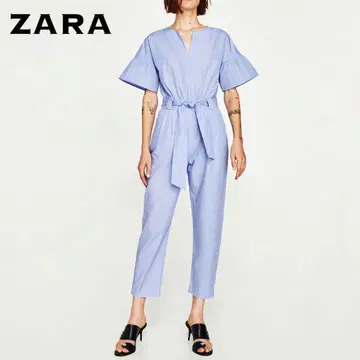 ZARA 자라 점프수트 리브 슬리브 점프수트 색스 블루