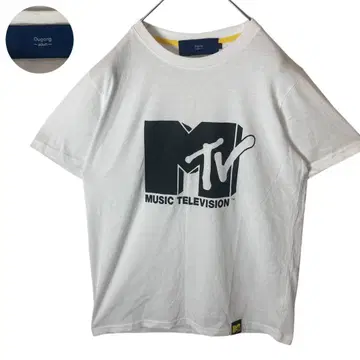 레어 구제 의류 MTV 빅 프린트 화이트 티셔츠