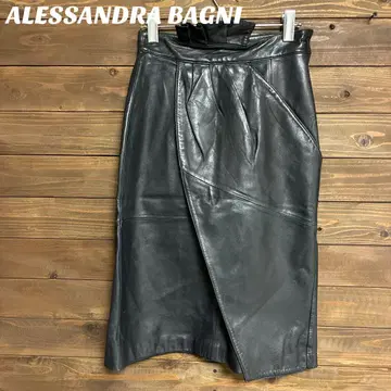 [ ALESSANDRA BAGNI ] 블랙 가죽 스커트 램스킨 F