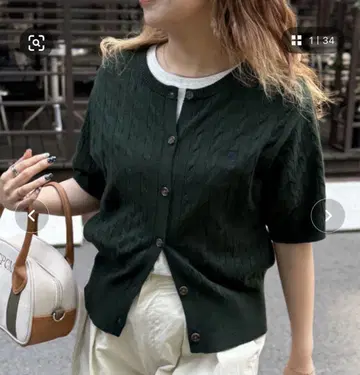 [ U.S. POLO ASSN. ] 케이블 니트 반팔 가디건