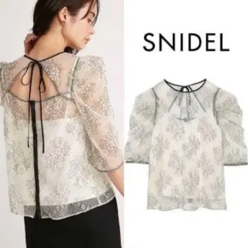 SNIDEL 포인티드 슬리브 레이스 블라우스
