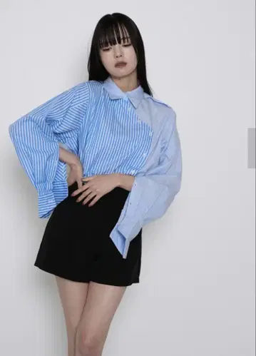 [ uenui ] asymmetry stripe overshirt