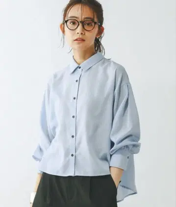 글로벌 워크 이지 린넨 백 플레어 셔츠 색스 스카이블루 라이트 블루