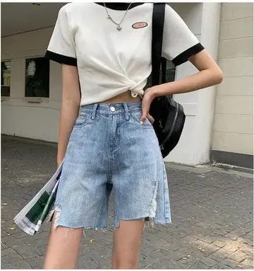 빅 사이즈 여성용 데님 숏팬츠 하프 데미지
