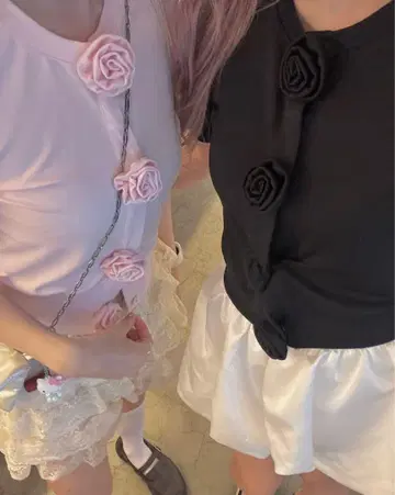 Rose flower motif 반팔 가디건