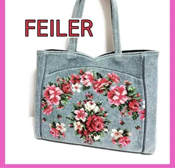 FEILER 꽃무늬 자수 토트백 그레이