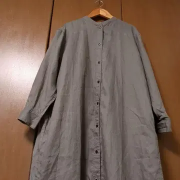 MUJI/ 린넨 셔츠 원피스 카키