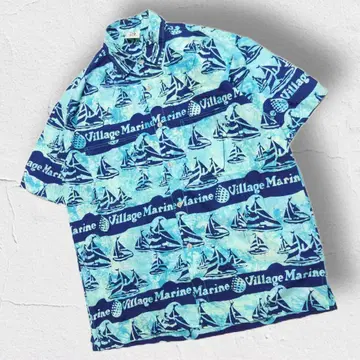 RUM REGGAE 알로하 셔츠 요트 패턴 올 패턴 블랙 블루 XL