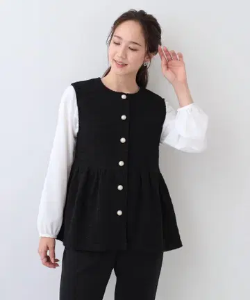 컷 트위드 페플럼 베스트 블랙