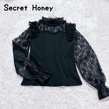 Secret Honey 시크릿허니 긴팔 전체 레이스 프릴 리본 블랙
