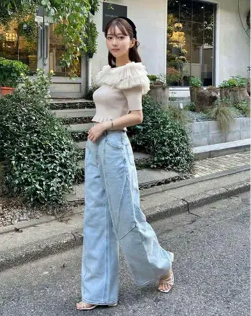 스나이델 snidel 코쿤 디테일 데님 팬츠 라이트 블루 00