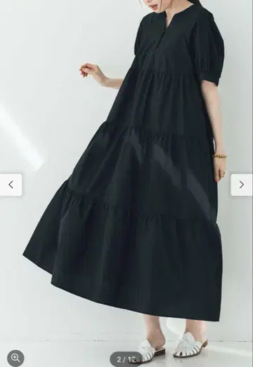 IEDIT 벌룬 슬리브 티어드 맥시 드레스 블랙 LT 사이즈
