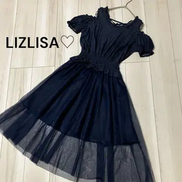 LIZLISA 오프숄더 튤 원피스 데님 도킹 네이비 M