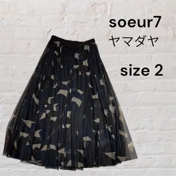 새상품급 soeur7 야마다야 기하학 패턴 롱 튤 스커트 size 2