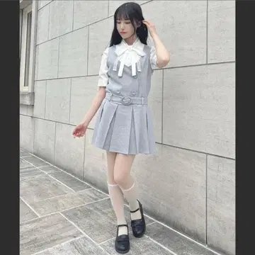 새상품/사진 있음 [F i.n.t] 벨트 로우웨스트 오버롤 스커트