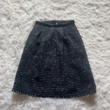 INED 미디 스커트 S 울 플랑드르 플레어 네이비 코튼