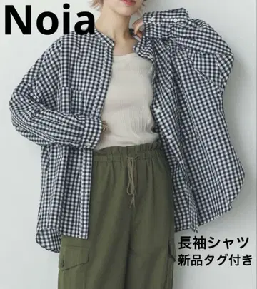 [ Noia ] 체크 캔브릭 보일 긴팔 셔츠 루즈한 사이즈 새상품
