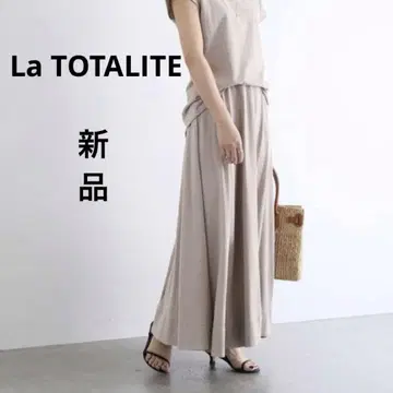 새상품 [라 토탈리테] 플레어 롱 스커트 코튼 면 베이지 M 밴딩