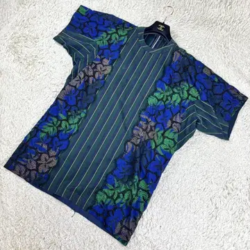 sacai 원피스 플라워 자수 스트라이프 비대칭
