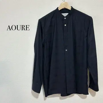 Aoure 아우어 밴드 칼라 긴팔 셔츠 네이비
