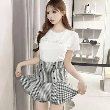 Cheri mi 더블 버튼 치마바지 블랙 x 화이트 M 사이즈