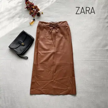 새상품급 ZARA 롱 스커트 인조 가죽 USAS 브라운