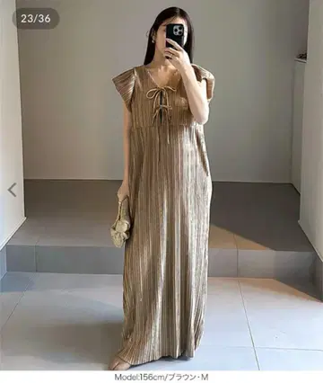 고베 레터스 앞뒤 2way 플리츠 원피스 M 브라운