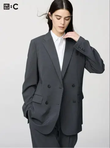 UNIQLO:C 감동 더블 재킷 릴랙스 핏 다크 그레이 L 사이즈