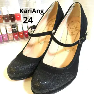 KariAng 블랙 글리터 하이힐 24 신발 밑창 레드