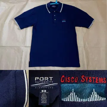 90년대 CISCO SYSTEMS 시스코 피케 셔츠 네이비 기업 자수