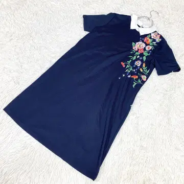 ZARA TRAFALUC 반팔 원피스 꽃무늬 자수 네이비