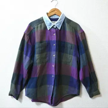 Eddie Bauer 체크 무늬 긴팔 셔츠 데님 옷깃