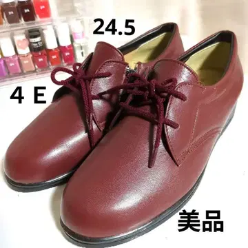 부드러운 소재 버건디 레이스업 가죽 신발 24.5 사이드 척 4E