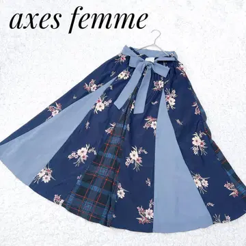 [미사용 택 포함] axes femme 패치워크 절개 플레어 스커트 리본