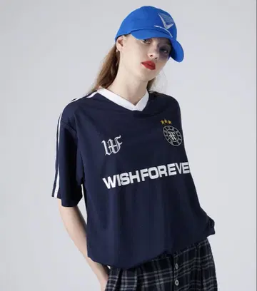 WISHFOREVER 축구풍 유니폼 티셔츠 네이비